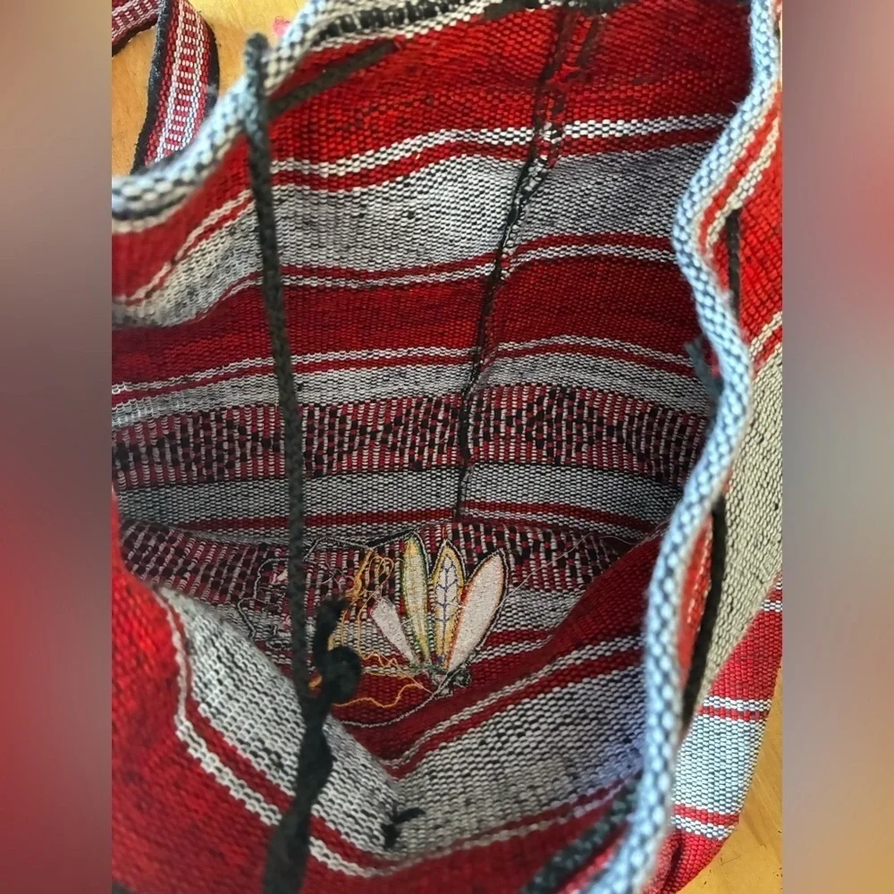 Chicago Blackhawks NHL Striped Burlap Backpack tote 100% cotton